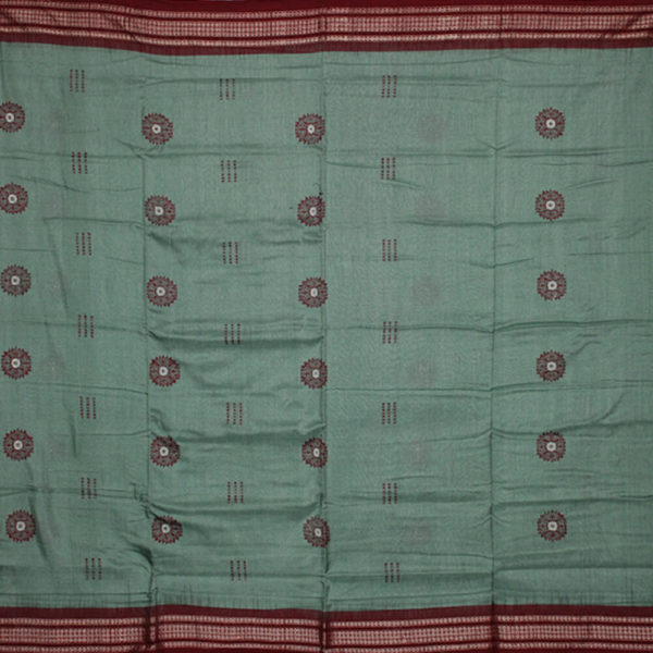 Bomkai Cotton Saree, Red,  Rama green colour