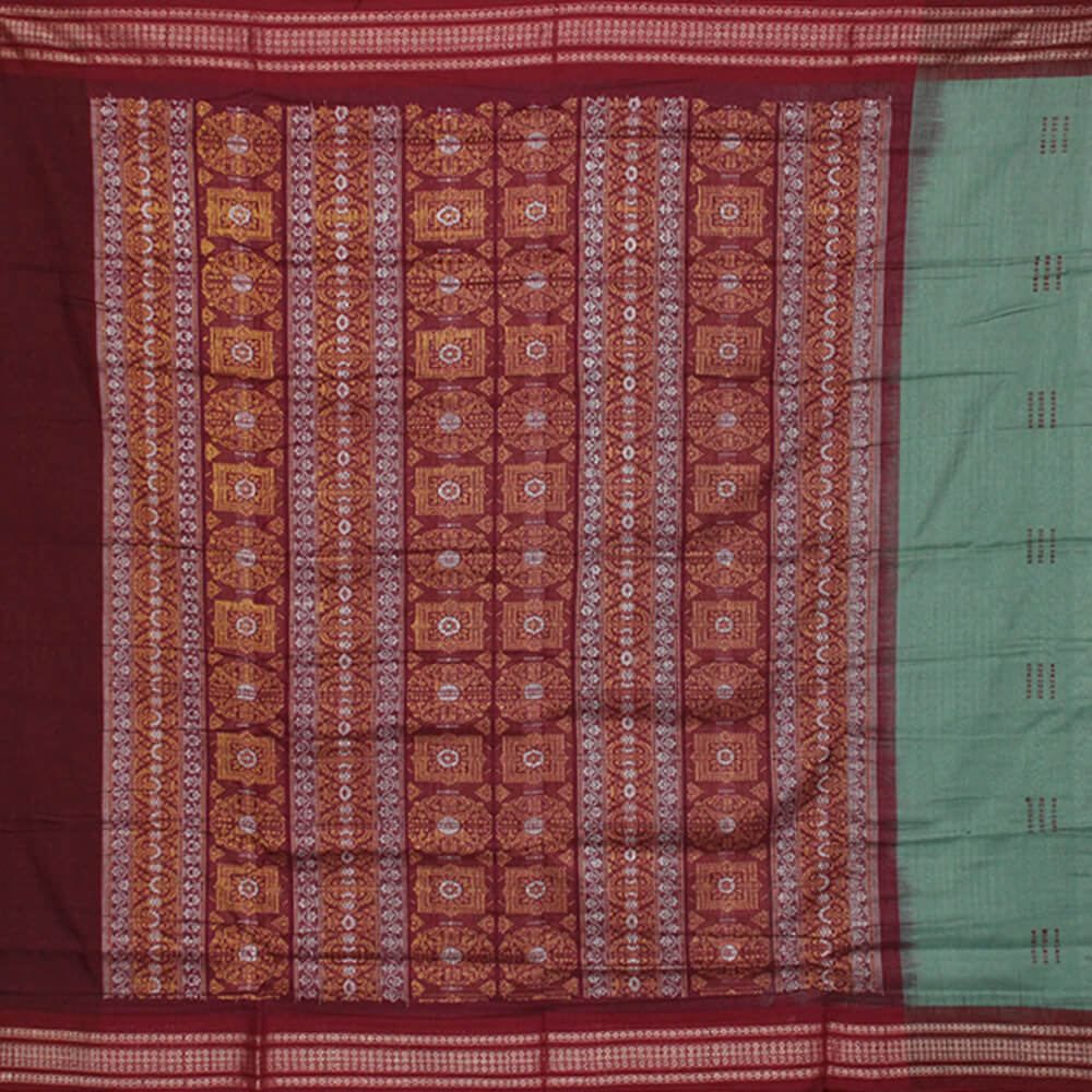 Bomkai Cotton Saree, Red, Rama green colour - Swadeshi Dhaaga | स्वदेशी ...