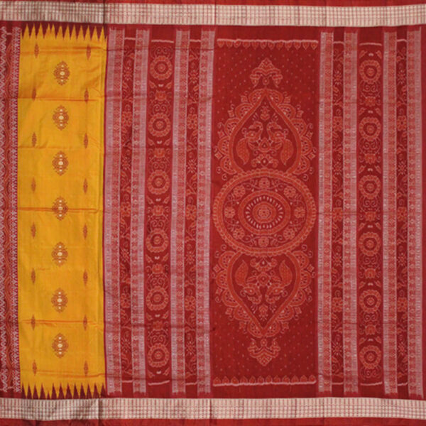Bomkai bandha silk Sambalpuri Pata saree (Maroon, Yellow)