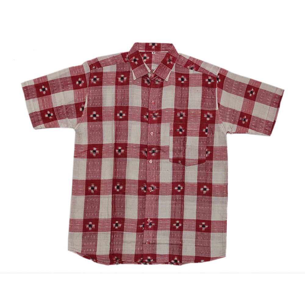 Cross Pasapalli sambalpuri cotton half shirt White Red