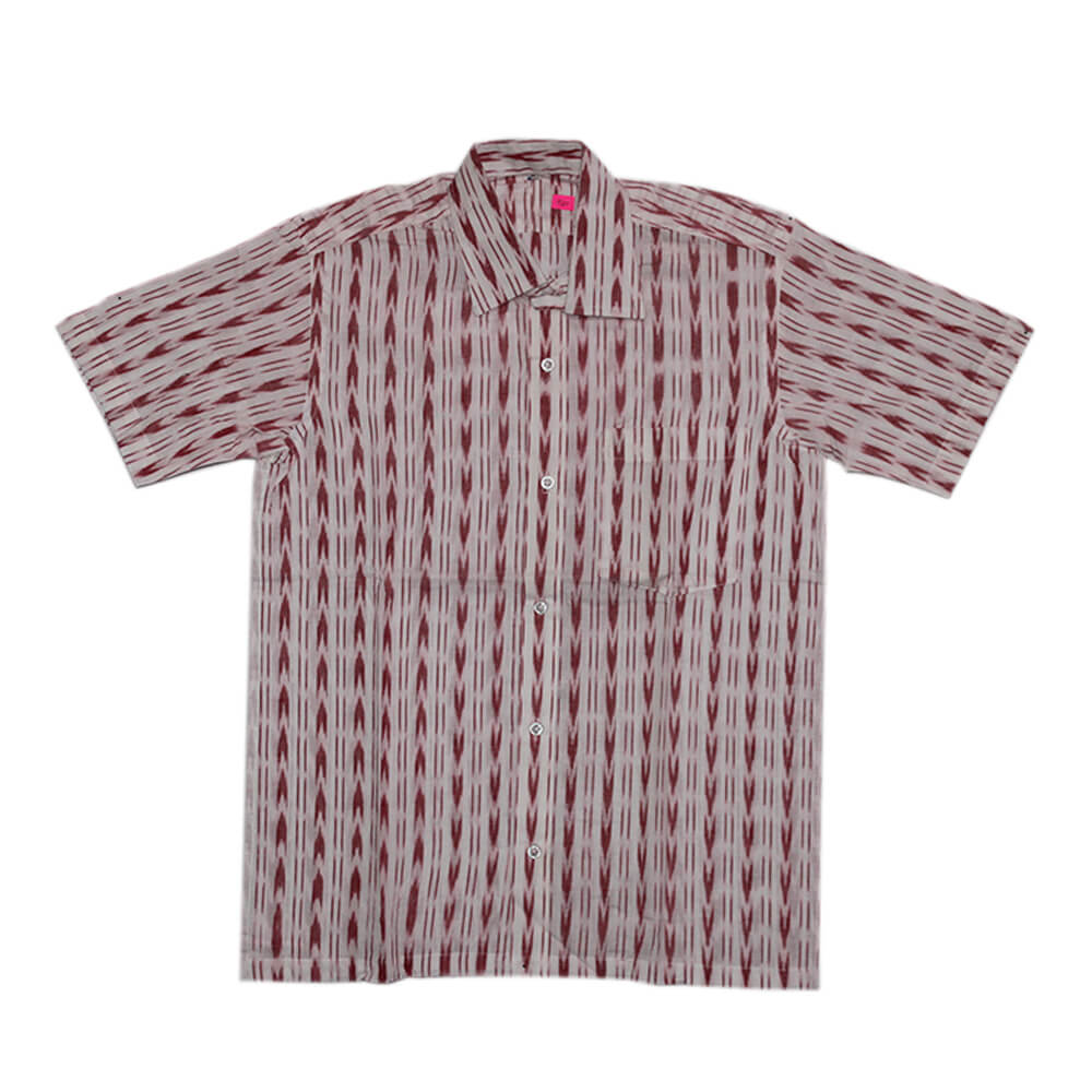 Cross arrow print sambalpuri cotton half shirt (White, Maroon)