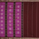 Half half Bomkai shoulder design with temple border silk Sambalpuri Pata saree (Magenta, Maroon)