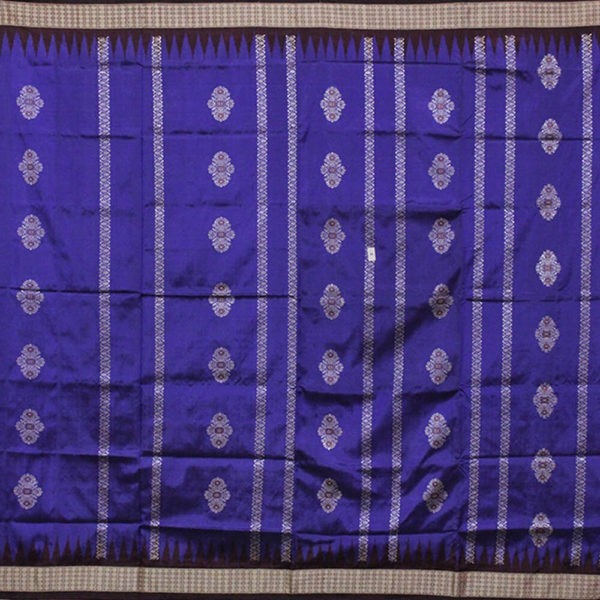 Half half Bomkai shoulder design with temple border silk Sambalpuri Pata saree (Violet, Coffee)