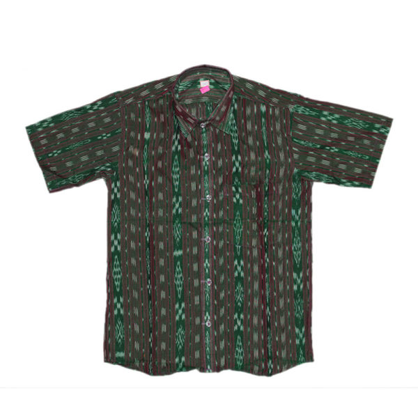 Line Bandha sambalpuri cotton half shirt (Coffee, Green)