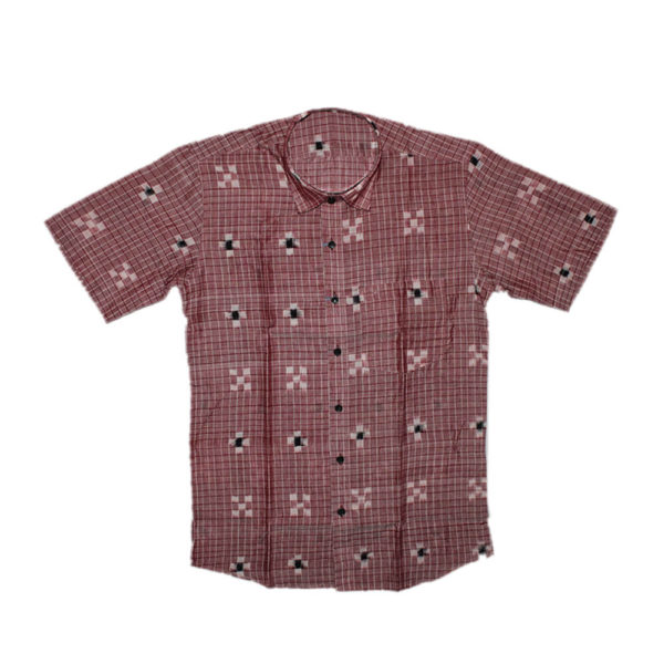 Sachipar check pasapalli sambalpuri cotton half shirt (Light Maroon, White, Black)
