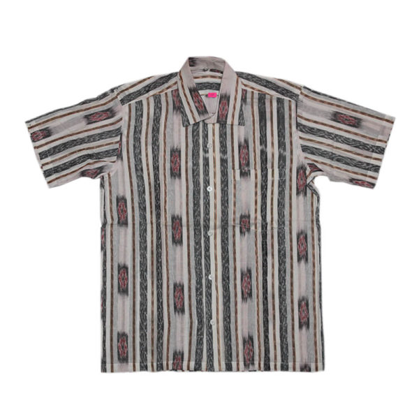 check box Line Bandha sambalpuri cotton half shirt (White, Black)