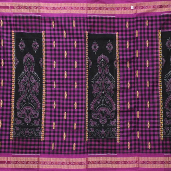 Big Check Bomkai paper bandha Sambalpuri cotton saree