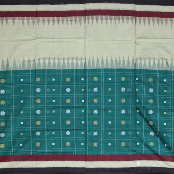 Cross Buti Bomkai with small temple border 3 color sambalpuri ikat cotton saree