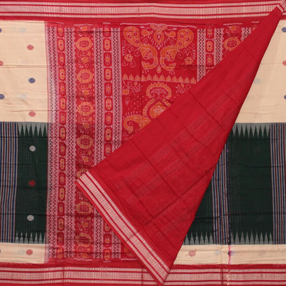 Half Half check design bomkai buti sambalpuri saree (3)