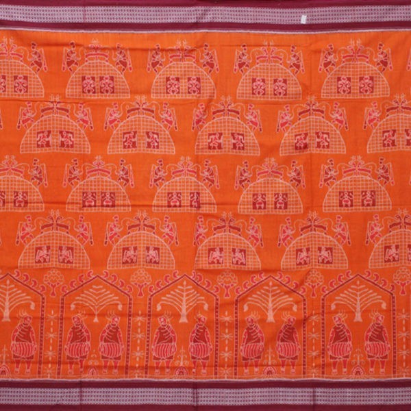 Terracotta print sambalpuri paper bandha cotton saree